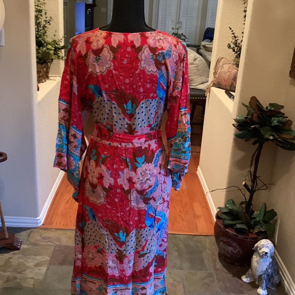 Red, Multi Print Dress With Looped Button Closure… - image 2